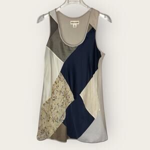 PiecexPiece Tunic Gold Black Beige Floral Patchwork Tank Racerback Top XL